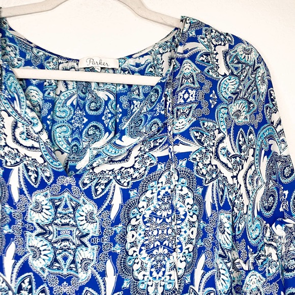 PARKER Blue Silk Paisley Boho Printed Peasant Dress - Picture 7 of 12